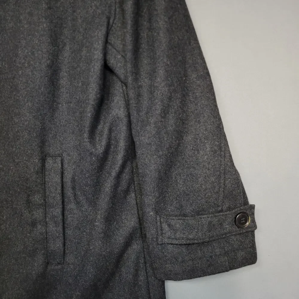 Carbon Coat Mens XL Charcoal Gray Wool Blend Car Coat Button Front Lined Pockets